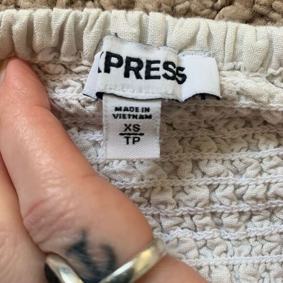 Express Smocked Cropped Peasant Top Extra Small XS Linen - Picture 4 of 7